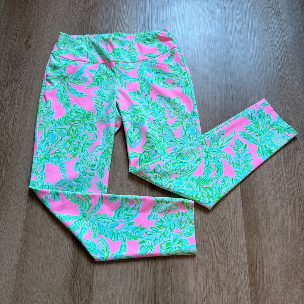 Lilly Pulitzer Luxletic Corso Pant Legging Capri Pink Green Floral Ankle Size 2